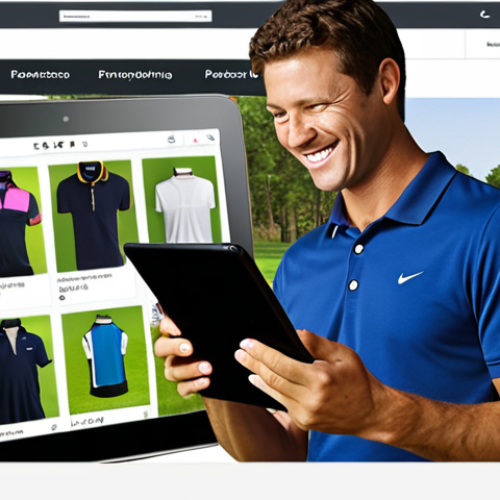 Home 6 **Image:** A golfer browsing an online platform (like Marktplaats or eBay on a tablet) filled with listings for used golf clubs. The golfer is smiling, surrounded by golfing equipment. Emphasis on the ease and wide selection.
**Prompt:** Golfer using tablet, browsing online marketplace, used golf clubs, smiling, golf equipment, easy selection.