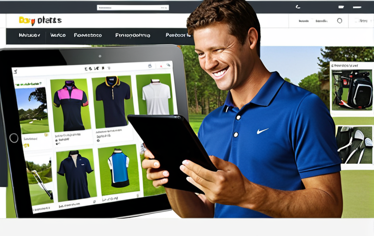 **Image:** A golfer browsing an online platform (like Marktplaats or eBay on a tablet) filled with listings for used golf clubs. The golfer is smiling, surrounded by golfing equipment. Emphasis on the ease and wide selection.

    **Prompt:** Golfer using tablet, browsing online marketplace, used golf clubs, smiling, golf equipment, easy selection.